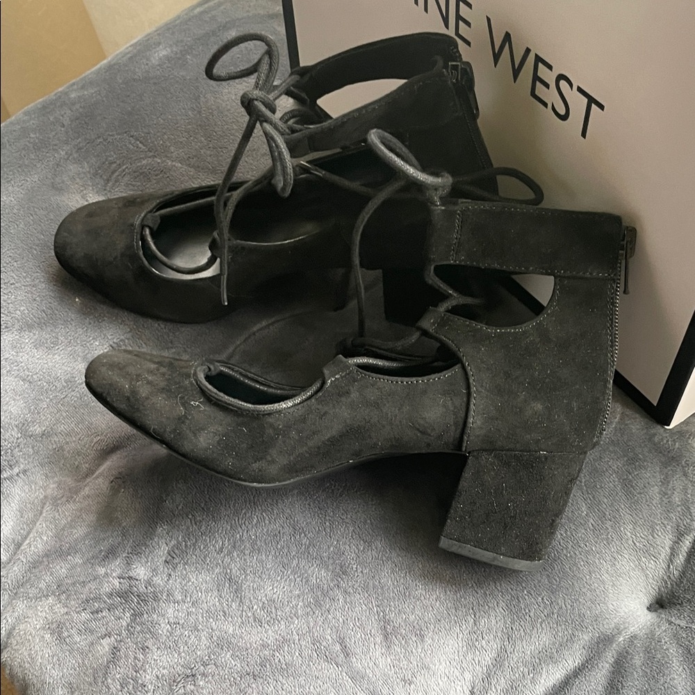 Nine West Black Suede Heels with Ankle Tie - Picture 5 of 5